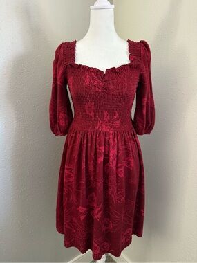 Roxy Rolling Sun Floral Smocked Mini Dress NWT Large Burgundy Red